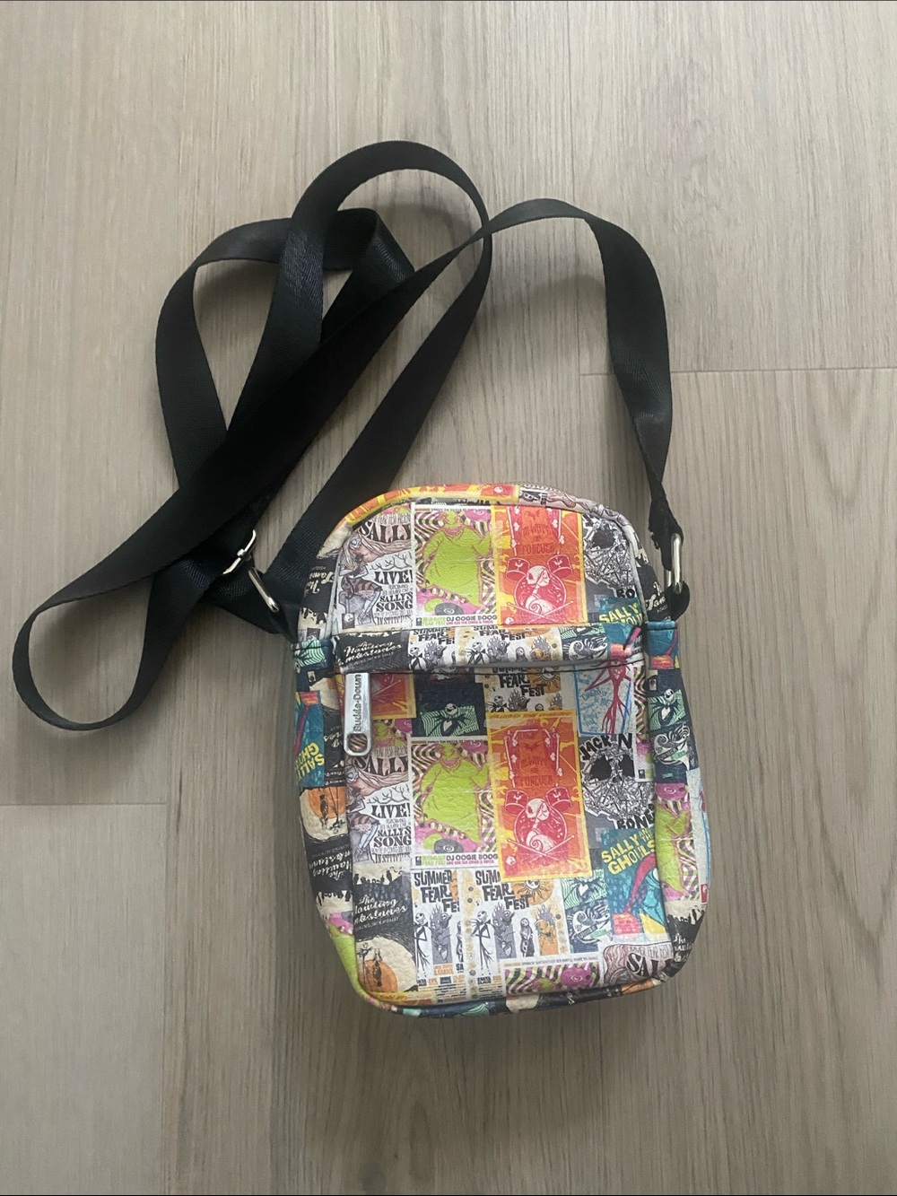 Multicolor Nightmare Before Xmas patchwork Crossbody Bag with Black Strap